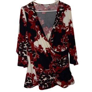 Avenue Red and Black Floral Blouse